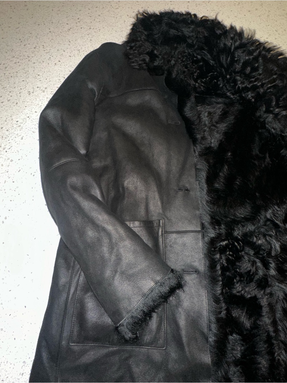 John Varvatos Black Shearling Leather Coat